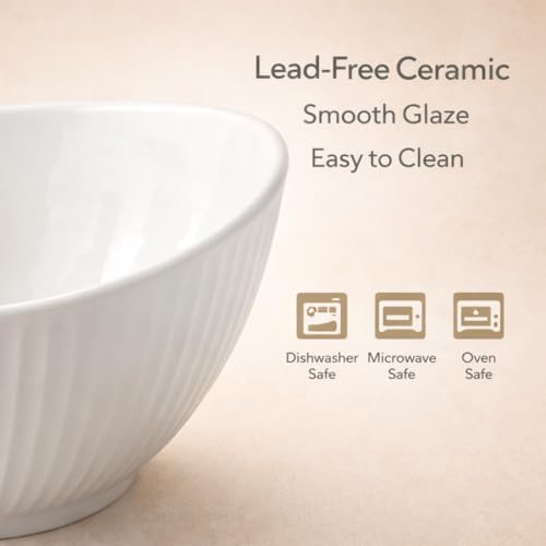 60oz Large Ceramic Salad Bowl with Acacia Wood Utensils, 10" Oval White Serving Bowl for Soup, Pasta, Fruit, Snacks – Mixing Bowls for Entertaining, Party, Kitchen, Dinner – Housewarming Gift