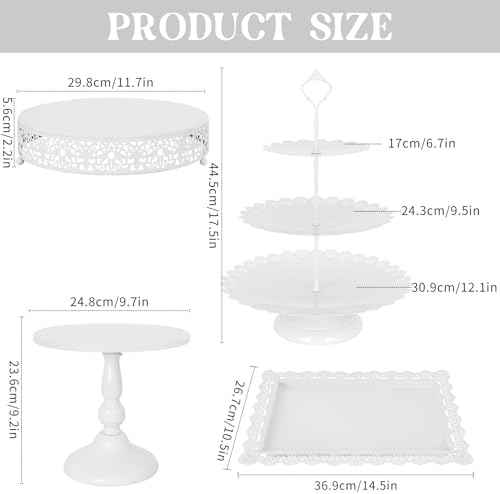 Fivenl 8 Pcs Cake Stand White Metal Dessert Table Display Set, 3-Tier