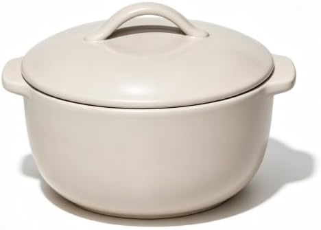 1 Qt Covered Stoneware Casserole Dish with Lid, Porcini Taupe, 4 Cup