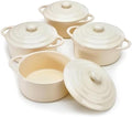 Kook Mini Cocotte, Lids, Handles, Dutch Oven, Set of 4, 12 oz, Ivory