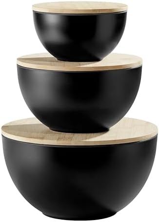 JOYMAY Salad Bowl with Lid, Mixing Bowl Salad Bowl Set, Natural Bamboo