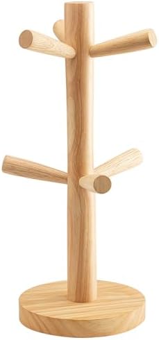Happyupcity Wooden Mug Holder Tree Mug Rack with 6 Hooks Coffee Cup