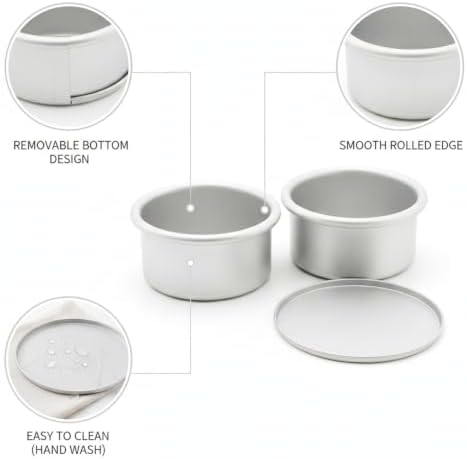 Round Mini Cake Pan Set, 3 Inch Aluminum Alloy with Removable Bottom