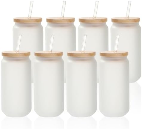 PYD Life 8 Pack Sublimation Glass Cans Tumblers Cups Frosted Bulk