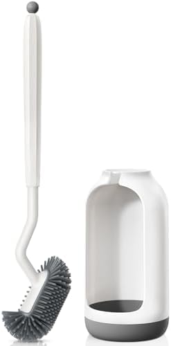 HAMITOR Silicone Toilet Bowl Brush Holder Set, White