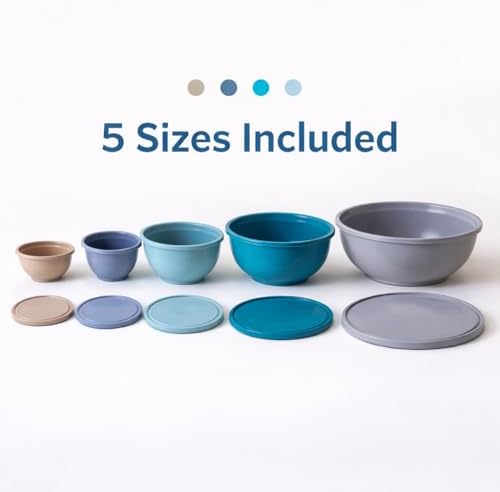 10-Piece Plastic Mixing Bowl Set with Lids, Nesting Kitchen Bowls with