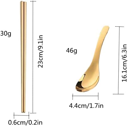 Chinese Metal Soup Spoons and Chopsticks Set for 4 People, Reusable