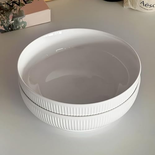 Set of 2 Serving Bowls- 9inch Extra Large Salad Bowls -Porcelain White Serving Bowls for Salad Soup Pasta and Dinner-Large Ceramic Bowl Set for Entertaining