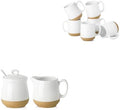Hasense Ceramic Sugar & Creamer Set + Coffee Mugs Set, White