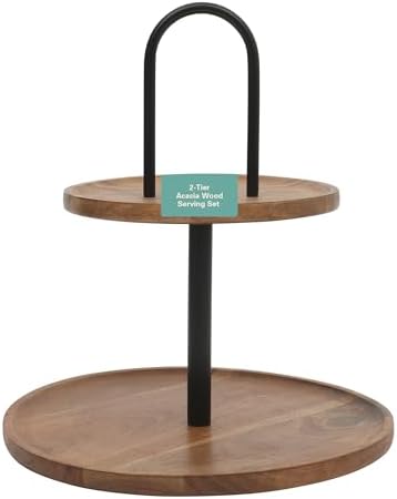 Gibson Home Gracious Dining 2-Tier Round Acacia Wood Serving Tray