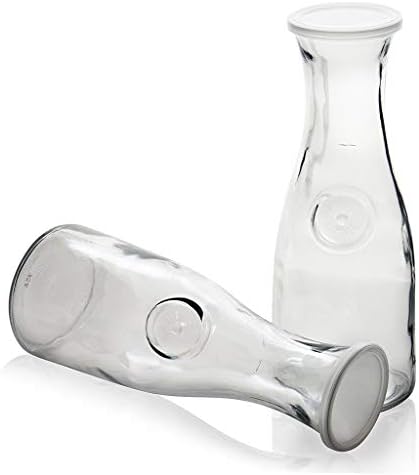 Glass Carafe Pitcher w White Silicone Lid & Tapered Neck-1 Litre