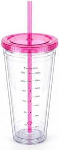 Zukro 32 oz Clear Reusable Plastic Cup with Lid and Straw, Double