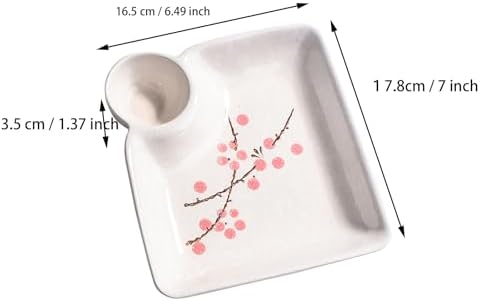 Porcelain Sushi Plate with Vinegar Dish Set of 2, 7'' Dumpling Plates