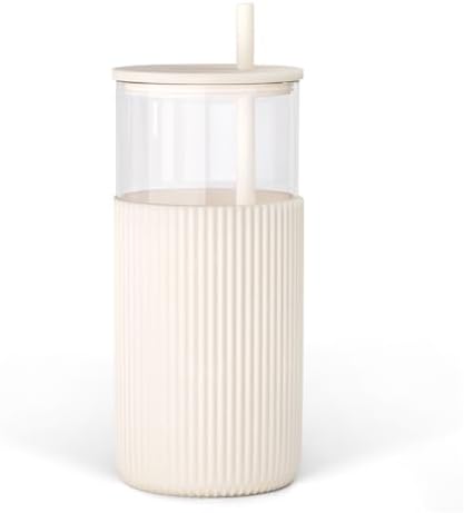 SANDJEST Glass Tumbler with Straw and Lid, Glass Water Bottle with
