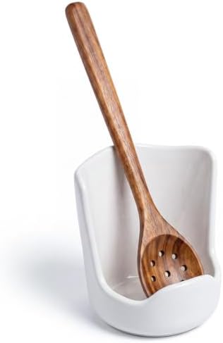 Upright Ceramic Spoon Rest, White Kitchen Cooking Spoon Holder