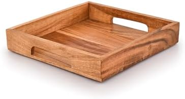 Samhita Acacia Wood Serving Tray with Handles,Wooden Serving Tray