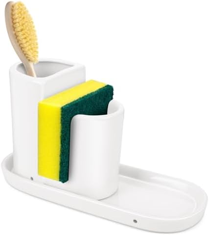White Ceramic Kitchen Sink Organizer with Sponge Holder