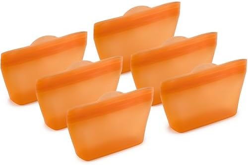 Home Logic Reusable Snack Bags - Set of 6 Firecracker Orange Silicone