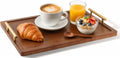 Acacia Wood Serving Tray,15.75 x 11.8 Inch Ottoman Tray with Gold