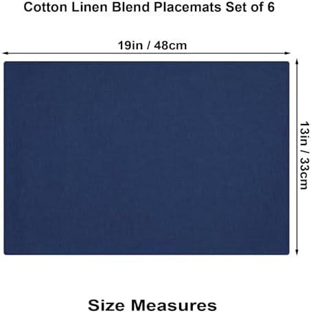 Cloth Placemats Set of 6, Cotton Linen Blend Place Mats, Navy Blue
