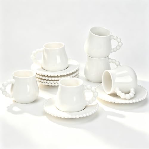 Coffee Cup Set of 6 with Saucers, 3.5 OZ Small Ceramic Espresso Cups