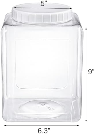 Elsjoy 2 Pack 1.3 Gallon Clear Plastic Kitchen Food Storage Jars with