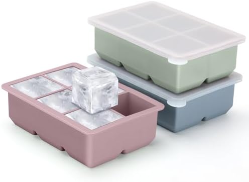 Excnorm Silicone Ice Cube Trays, 3‐Pack Large Square Molds with Lid