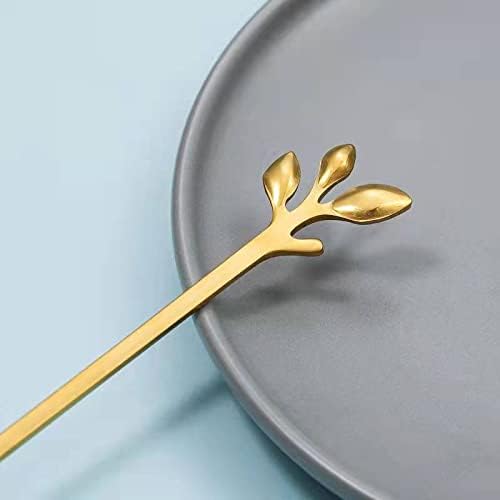 Long Handle Ice Tea Spoons Set Ice Cream Leaf Spoon Stainless Steel Cocktail - Image 5
