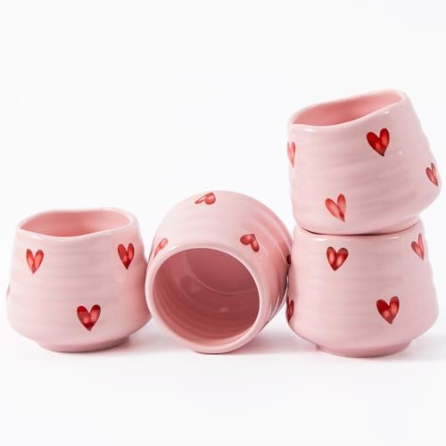 Ceramic Tea Cup Set, 5OZ Espresso Cups, Pink Love, Set of 4