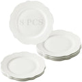 10.5” White Porcelain Large Dinner Plates Leave Wave Rim Set of 8