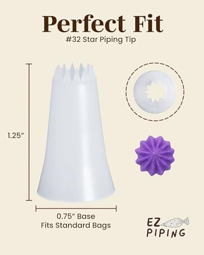 Reusable Plastic Piping Tips, Nozzles Standard Size Star Tip #32