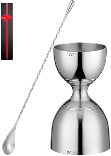 Bell Cocktail Jigger with Measuring Marks (1oz, 2oz) and Mixing Spoon