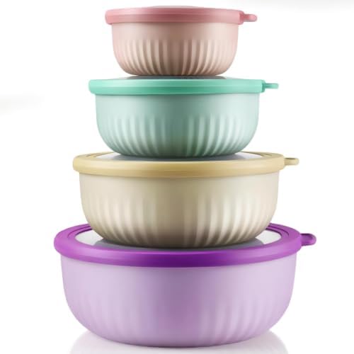 4-Piece Mixing Bowls with Lids Set, Store & Serve Plastic Bowls