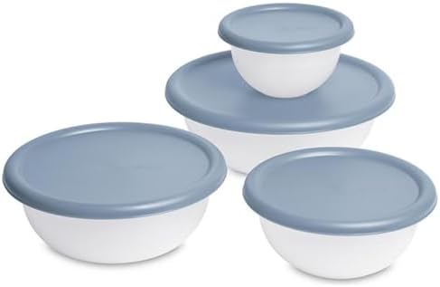 Sterilite Covered Mixing Bowl Set, Nesting Plastic, Washed Blue