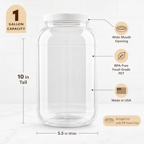 kitchentoolz 1 Gallon Plastic Jar with Airtight Lid – Wide Mouth Food