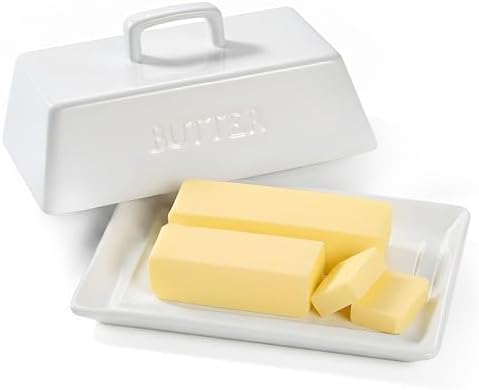 Kook Ceramic Butter Dish with Lid, Extra Large, Wide, Serving Tray
