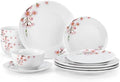 VEWEET Porcelain Dinnerware Sets for 4, 12 Piece Pink Plates Bowls