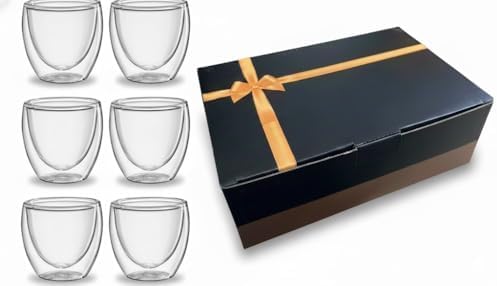 TEEM Double Wall Espresso Cups Set of 6, 2.7oz (80ml) Borosilicate