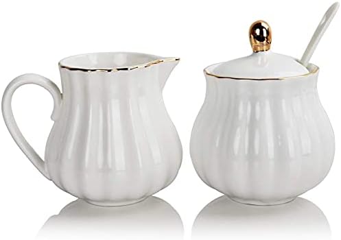 SWEEJAR Royal Ceramic Sugar and Creamer Set & Espresso spoons 18/10