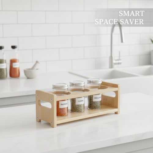 Spice Rack Organizer, Collapsible 3-Tier Bamboo Stand for Kitchen