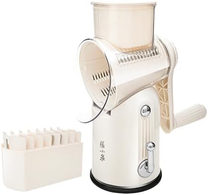 5 in 1 Beige Rotary Cheese Grater with 5 Stainless Steel Blades