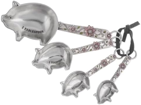 Ganz 4-Piece Measuring Spoons Set, Farmhouse Pigs with Flowers