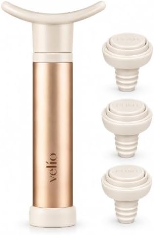 Velio Wine Saver Vacuum Pump & 3 Wine Stoppers – Wine Accessories Gift