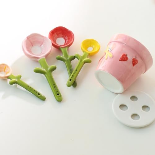 Sunflowers Measuring Spoons and Cups Set, Cute Ceramic Measuring