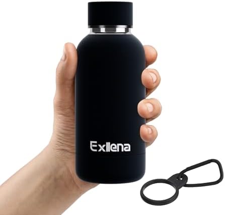 Exllena Small Water Bottle 12oz with Clip, Double Wall Stainless Steel