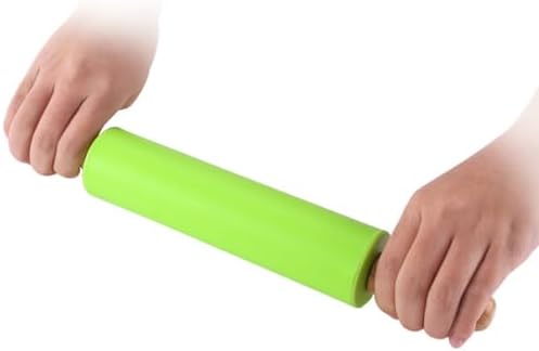 Silicone Rolling Pin Wood Handle for Dough Baking and Cooking