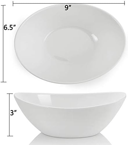 Lawei 4 Pack 9" Porcelain Serving Bowls, 36 Oz Oval Ceramic Mixing Bowls, Large Serving Dishes for Salads, Spaghetti, Dessert, Veggie, Potatoes and Fruits, Side Dishes, Microwave & Dishwasher Safe