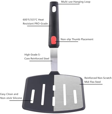 Silicone Wide Spatula, Slotted Turner for Cooking or Baking, Large