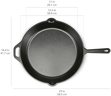 Amazon Basics Pre-Seasoned Cast Iron Skillet, Oven Safe, Even Heating, Heat Distribution, Stove Compatible, Heavy-Duty, 15-Inch, Black