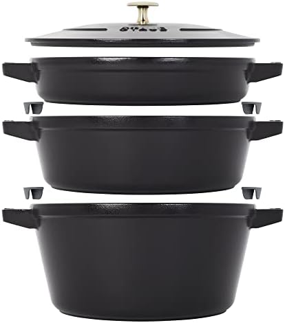 STAUB Cast Iron Set 4-pc, Stackable Space-Saving Cookware Set, Dutch